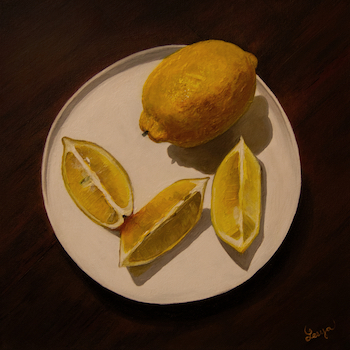 painting of lemons on a plate by Lesya